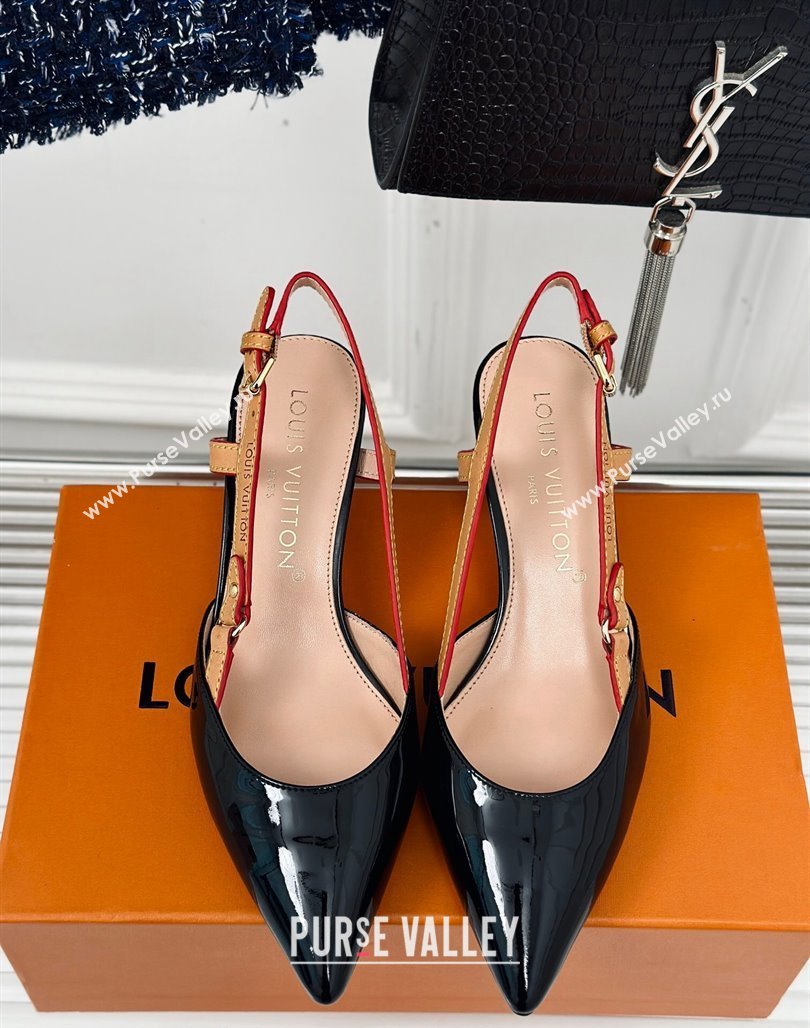 Louis Vuitton Blossom Slingback Pumps 5.5cm in Patent Leather Black 2024 (MD-240320024)