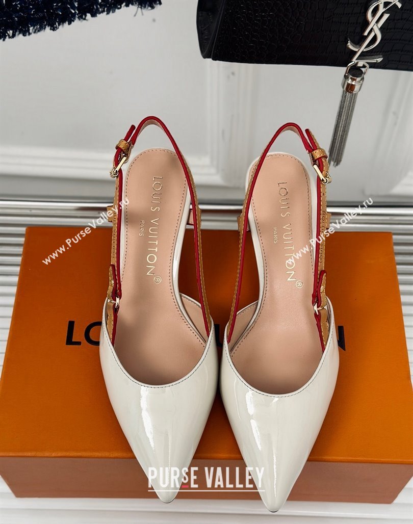 Louis Vuitton Blossom Slingback Pumps 5.5cm in Patent Leather White 2024 (MD-240320025)