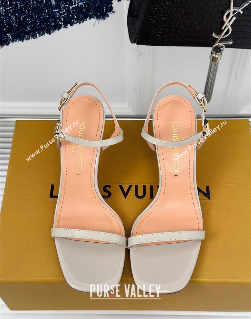 Louis Vuitton Blossom Heel Sandals 7.5cm Patent Leather Light Grey 2024 1AC8BS (MD-240320033)