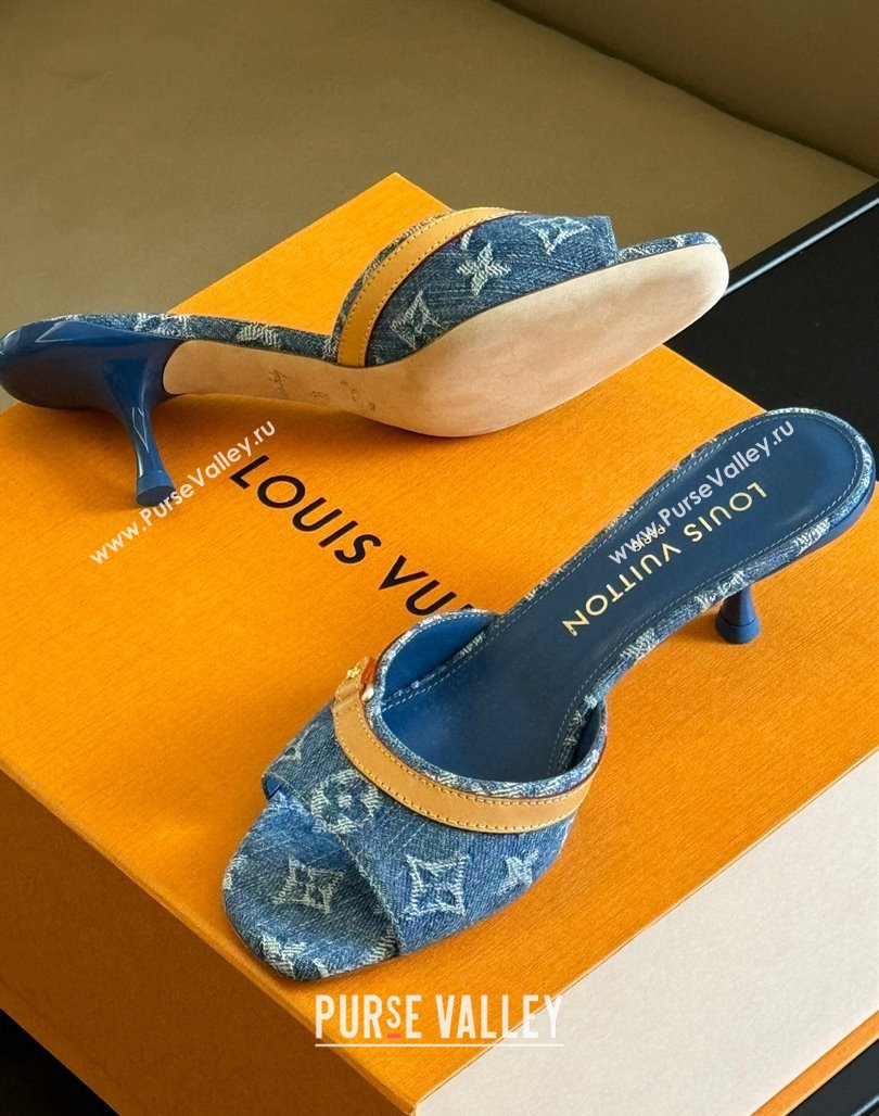 Louis Vuitton Neo Revival Heel Slide Sandals 5.5cm in Blue Monogram Denim 2024 (MD-240320042)