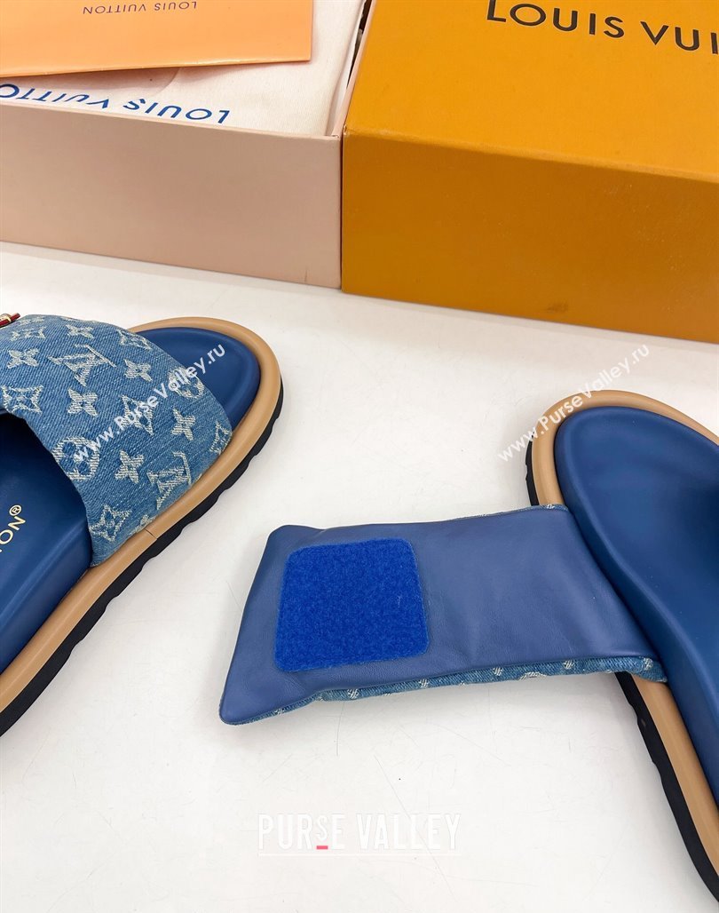 Louis Vuitton Pool Pillow Flat Comfort Slide Sandals in Blue Monogram Denim 2024 0320 (MD-240320043)