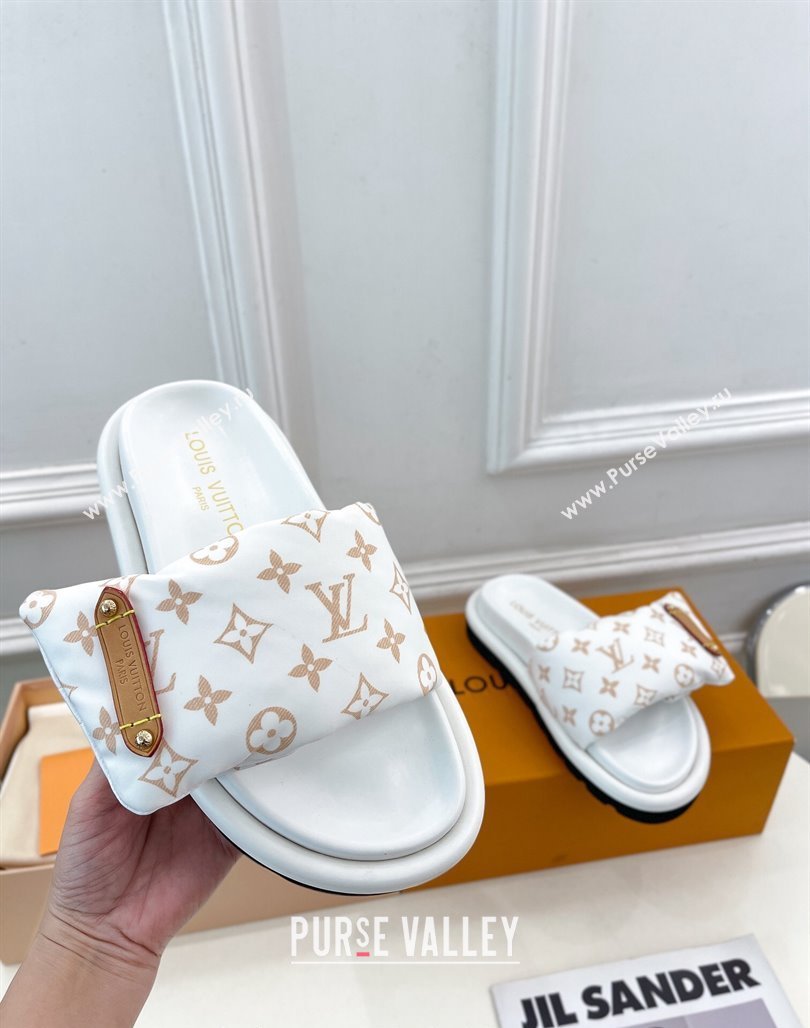 Louis Vuitton Pool Pillow Flat Comfort Slide Sandals in Monogram Nylon White 2024 0320 (MD-240320044)