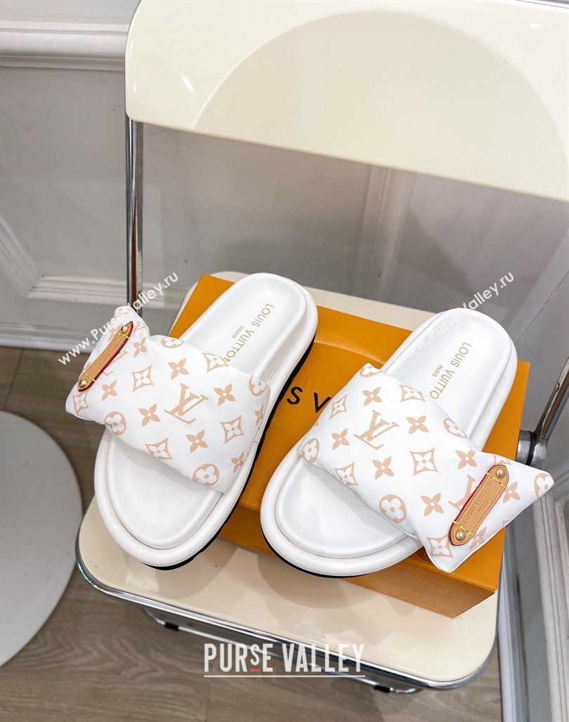 Louis Vuitton Pool Pillow Flat Comfort Slide Sandals in Monogram Nylon White 2024 0320 (MD-240320044)