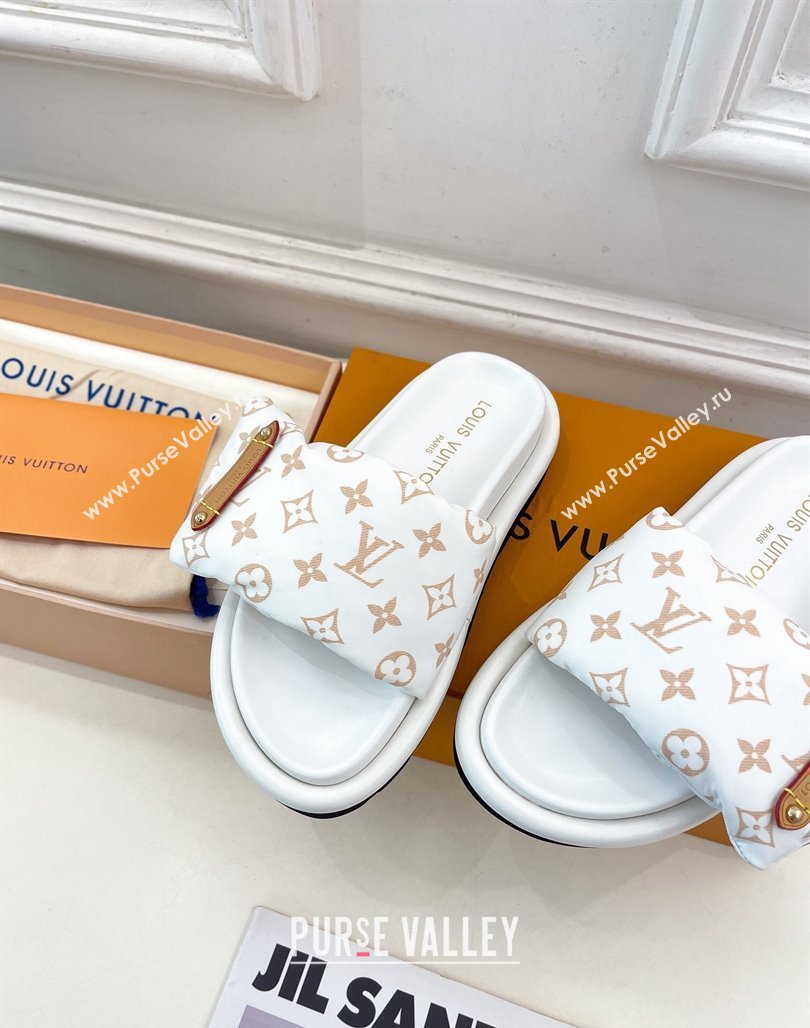 Louis Vuitton Pool Pillow Flat Comfort Slide Sandals in Monogram Nylon White 2024 0320 (MD-240320044)