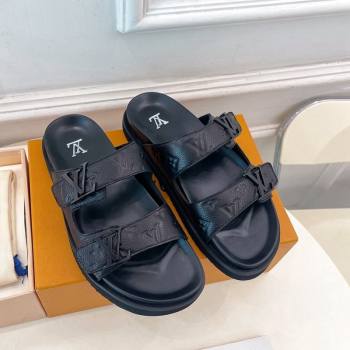 Louis Vuitton Monogram Leather Flat Slide Sandals Black 2 2024 0320 (MD-240320058)