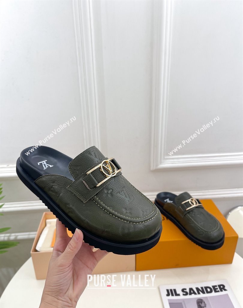 Louis Vuitton Monogram Leather Flat Mules Green 2024 0320 (MD-240320061)