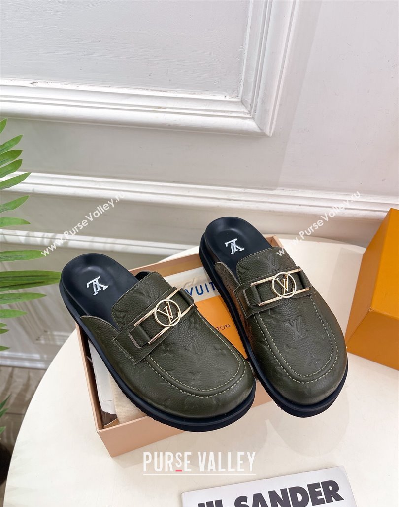 Louis Vuitton Monogram Leather Flat Mules Green 2024 0320 (MD-240320061)