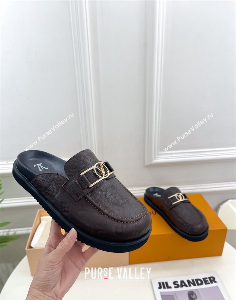 Louis Vuitton Monogram Leather Flat Mules Chocolate 2024 0320 (MD-240320062)