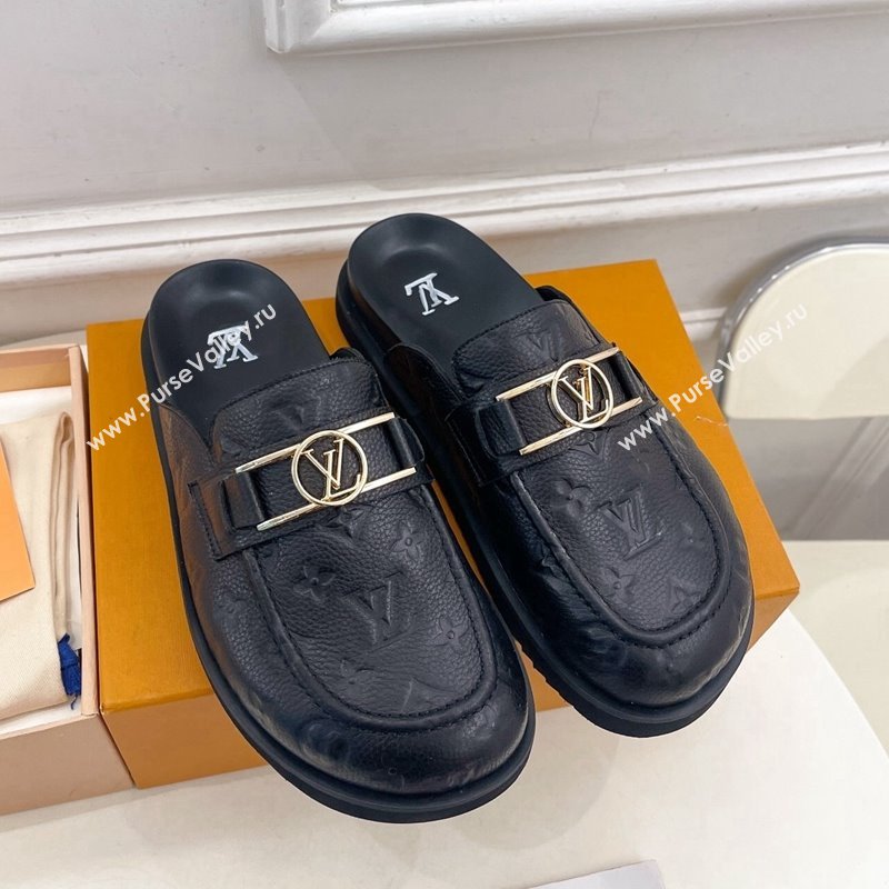 Louis Vuitton Monogram Leather Flat Mules Black 2024 0320 (MD-240320064)