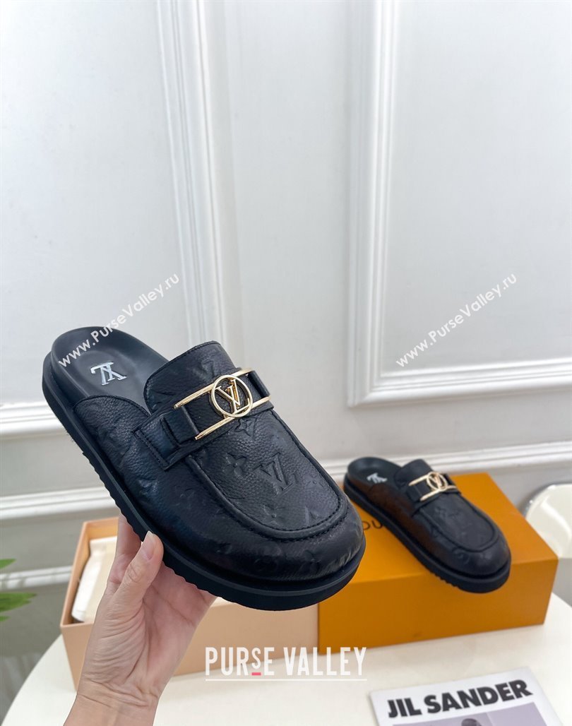 Louis Vuitton Monogram Leather Flat Mules Black 2024 0320 (MD-240320064)