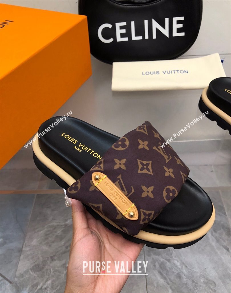 Louis Vuitton Pool Pillow Flat Comfort Slide Sandals in Monogram Nylon Brown 2024 0320 (MD-240320046)