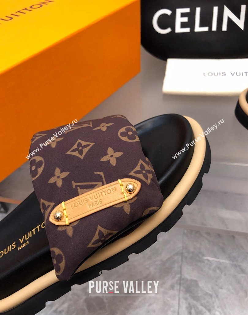 Louis Vuitton Pool Pillow Flat Comfort Slide Sandals in Monogram Nylon Brown 2024 0320 (MD-240320046)