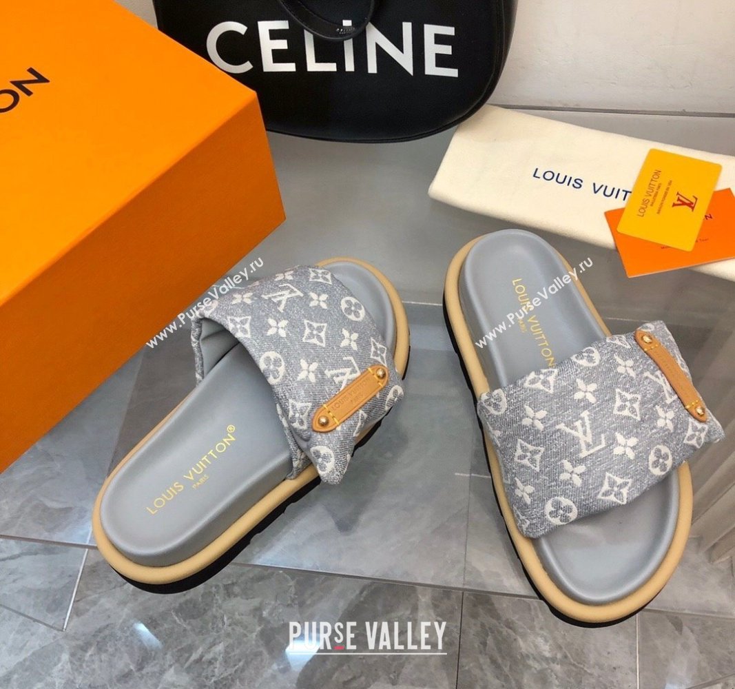 Louis Vuitton Pool Pillow Flat Comfort Slide Sandals in Monogram Jacquard Grey 2024 0320 (MD-240320047)