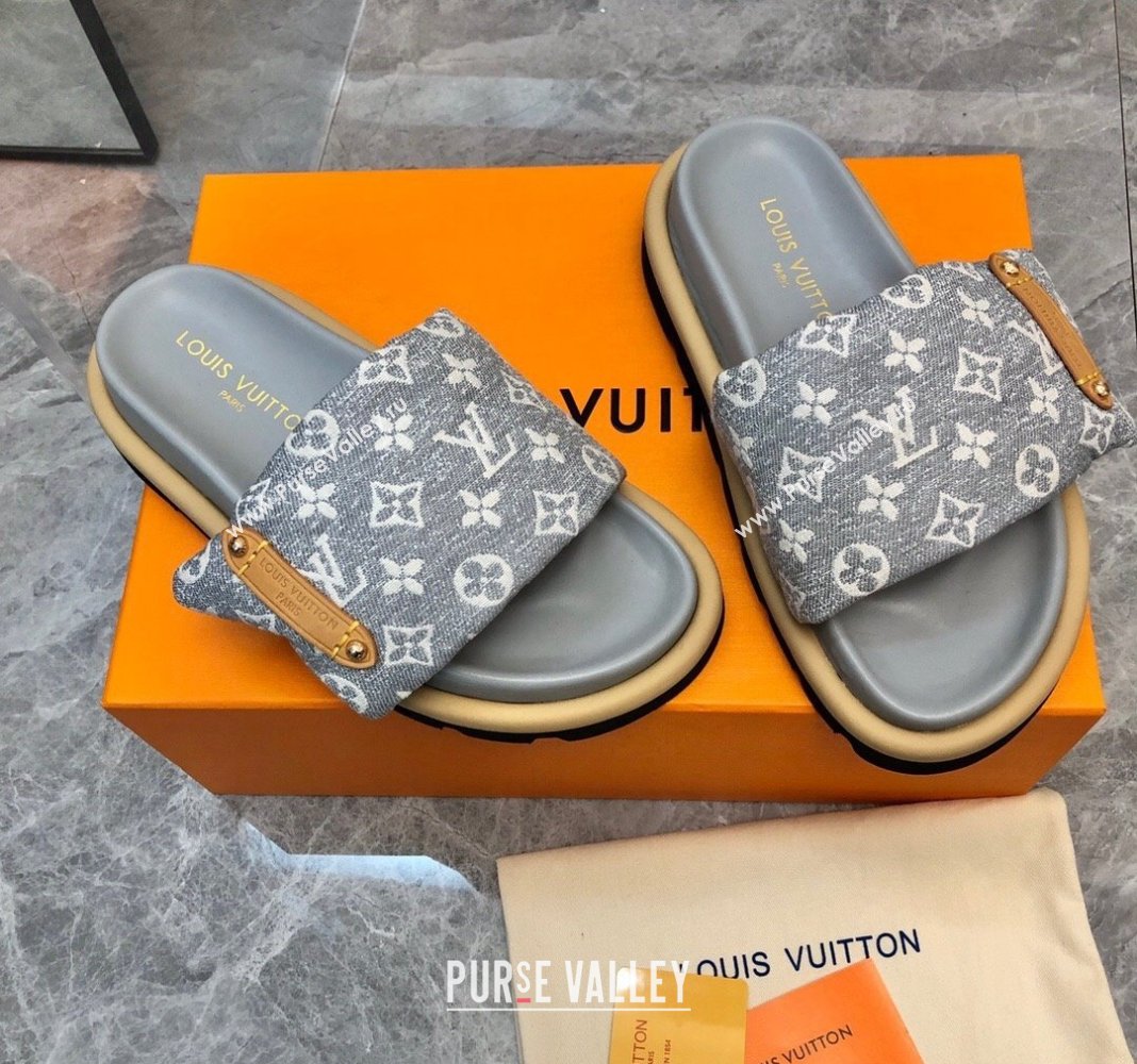 Louis Vuitton Pool Pillow Flat Comfort Slide Sandals in Monogram Jacquard Grey 2024 0320 (MD-240320047)