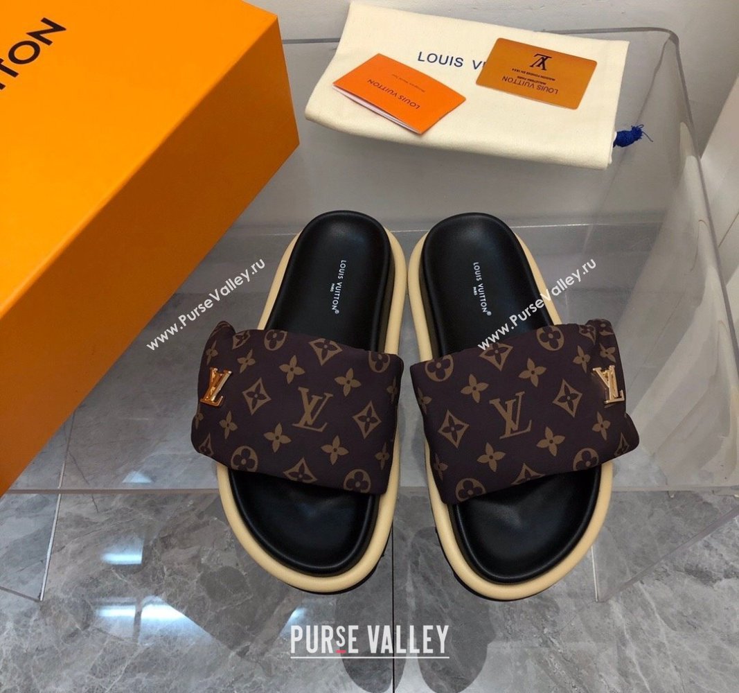 Louis Vuitton LV Pool Pillow Flat Comfort Slide Sandals in Monogram Nylon Brown 2024 (MD-240320049)