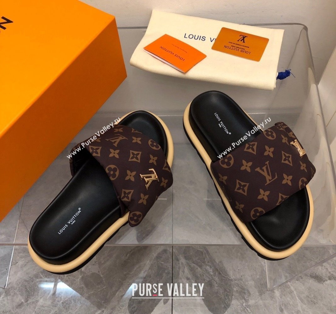 Louis Vuitton LV Pool Pillow Flat Comfort Slide Sandals in Monogram Nylon Brown 2024 (MD-240320049)