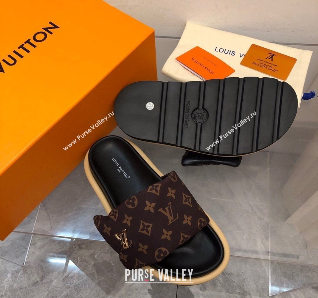 Louis Vuitton LV Pool Pillow Flat Comfort Slide Sandals in Monogram Nylon Brown 2024 (MD-240320049)