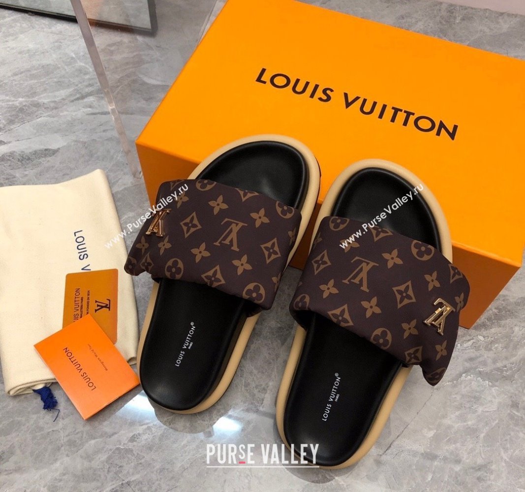 Louis Vuitton LV Pool Pillow Flat Comfort Slide Sandals in Monogram Nylon Brown 2024 (MD-240320049)