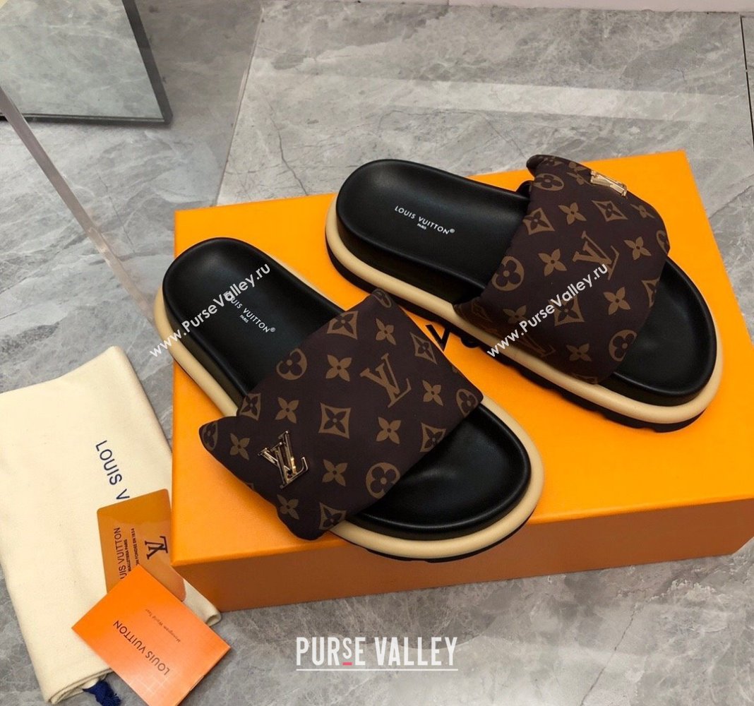 Louis Vuitton LV Pool Pillow Flat Comfort Slide Sandals in Monogram Nylon Brown 2024 (MD-240320049)