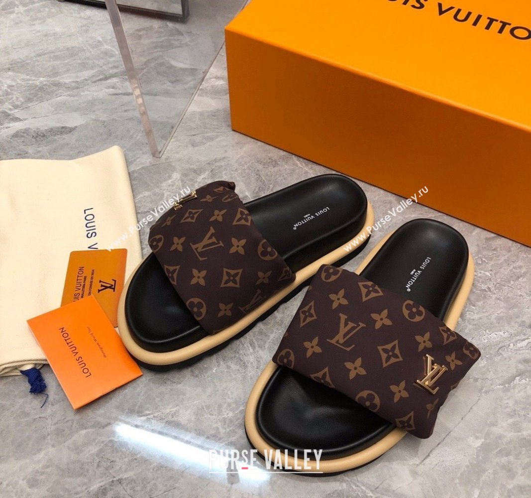 Louis Vuitton LV Pool Pillow Flat Comfort Slide Sandals in Monogram Nylon Brown 2024 (MD-240320049)