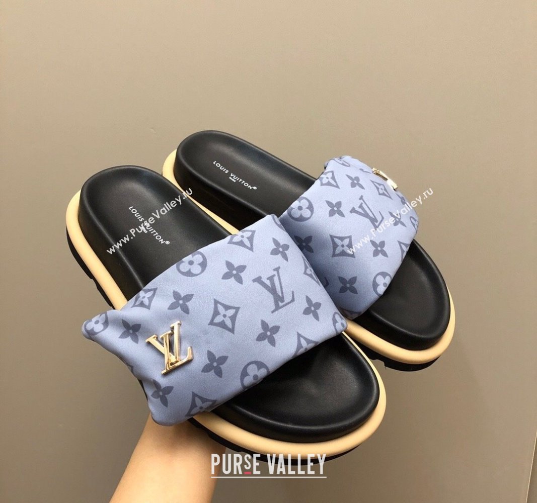 Louis Vuitton LV Pool Pillow Flat Comfort Slide Sandals in Monogram Nylon Grey 2024 (MD-240320050)