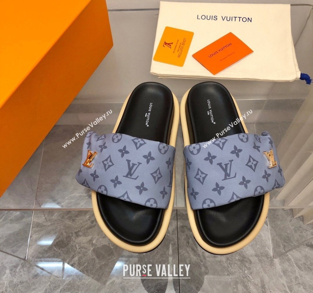 Louis Vuitton LV Pool Pillow Flat Comfort Slide Sandals in Monogram Nylon Grey 2024 (MD-240320050)