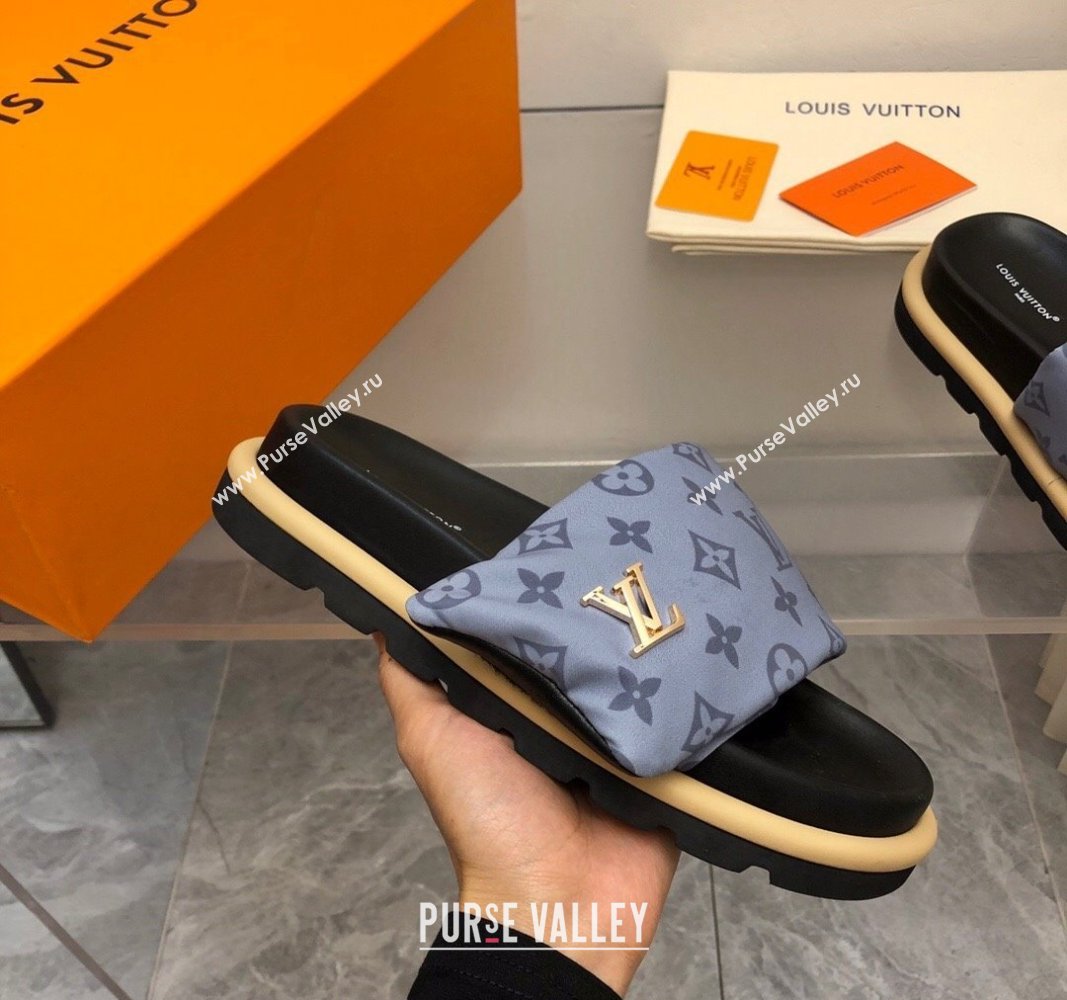 Louis Vuitton LV Pool Pillow Flat Comfort Slide Sandals in Monogram Nylon Grey 2024 (MD-240320050)