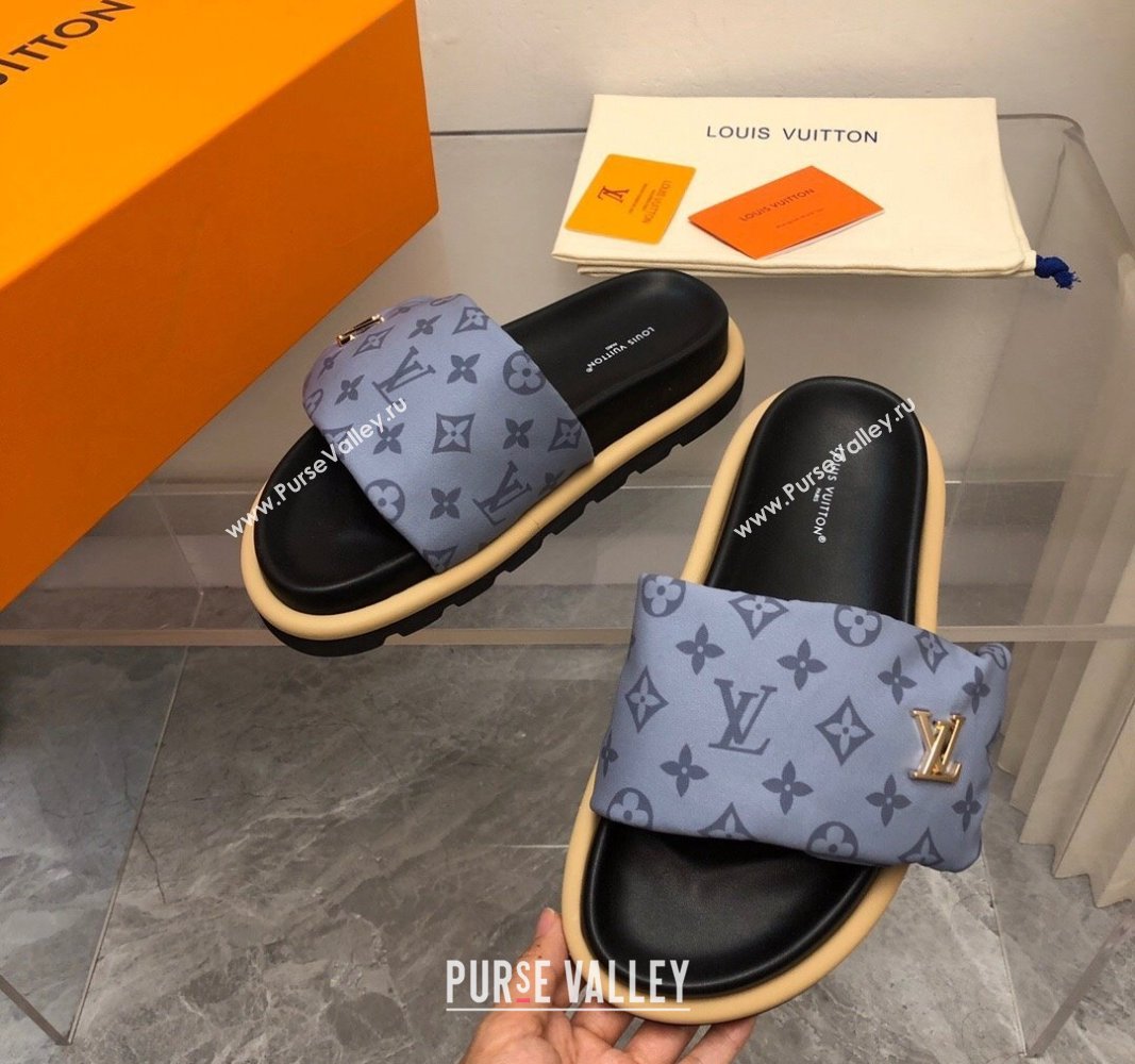 Louis Vuitton LV Pool Pillow Flat Comfort Slide Sandals in Monogram Nylon Grey 2024 (MD-240320050)