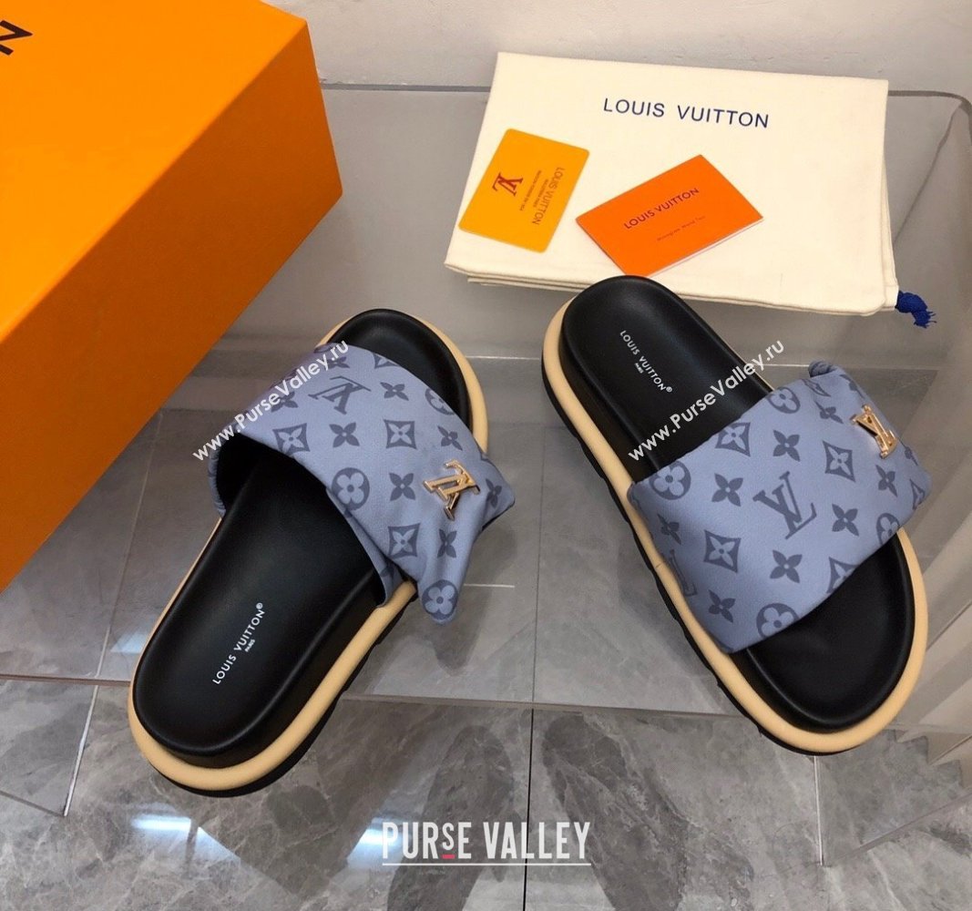 Louis Vuitton LV Pool Pillow Flat Comfort Slide Sandals in Monogram Nylon Grey 2024 (MD-240320050)