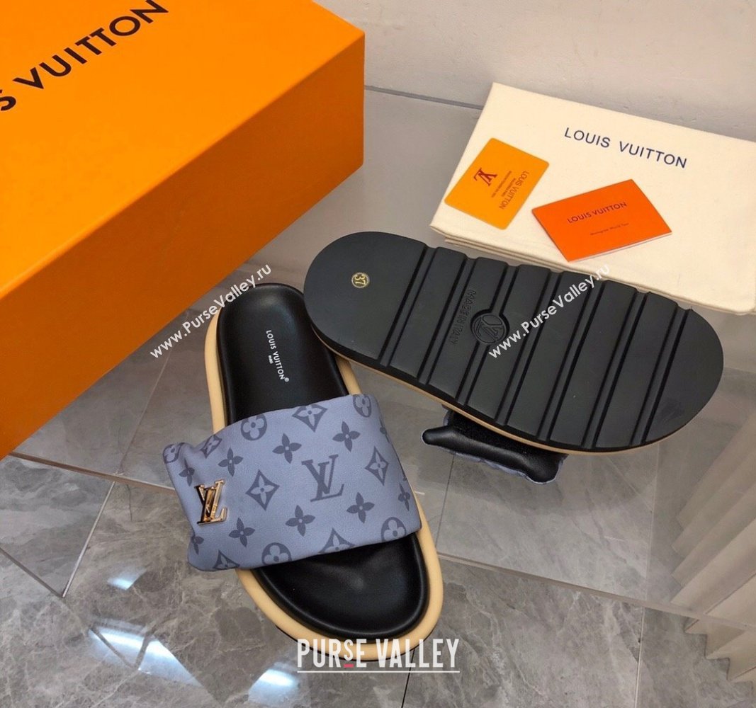 Louis Vuitton LV Pool Pillow Flat Comfort Slide Sandals in Monogram Nylon Grey 2024 (MD-240320050)