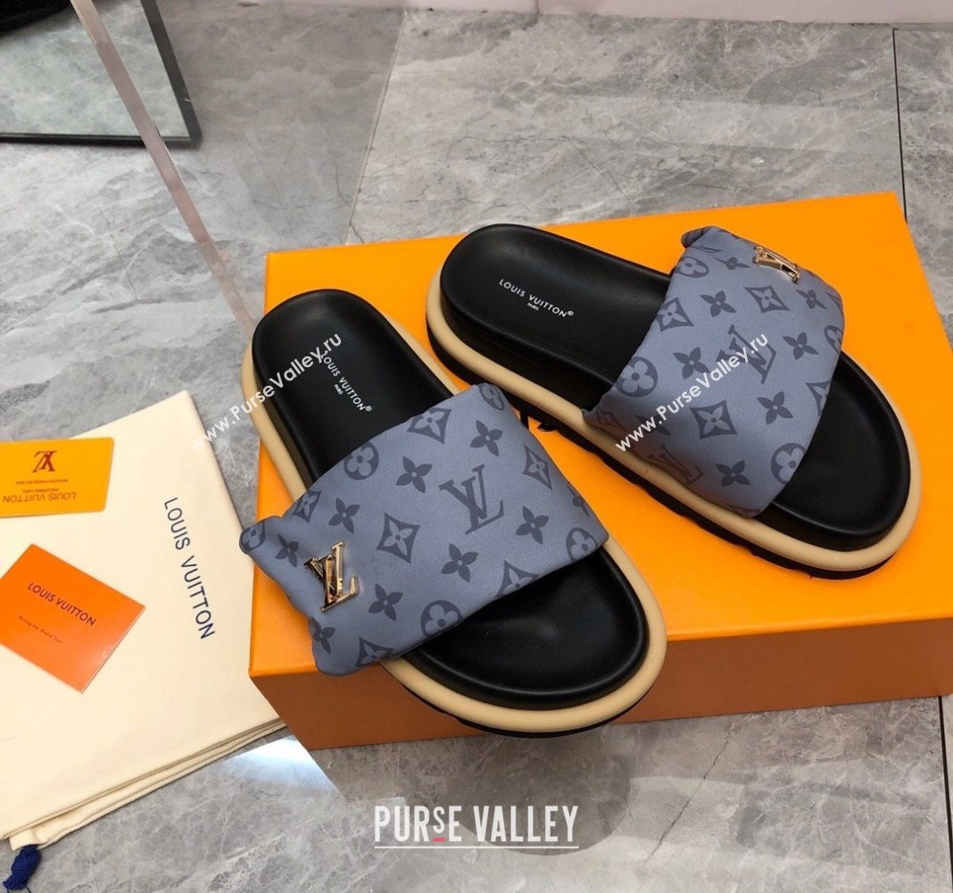 Louis Vuitton LV Pool Pillow Flat Comfort Slide Sandals in Monogram Nylon Grey 2024 (MD-240320050)