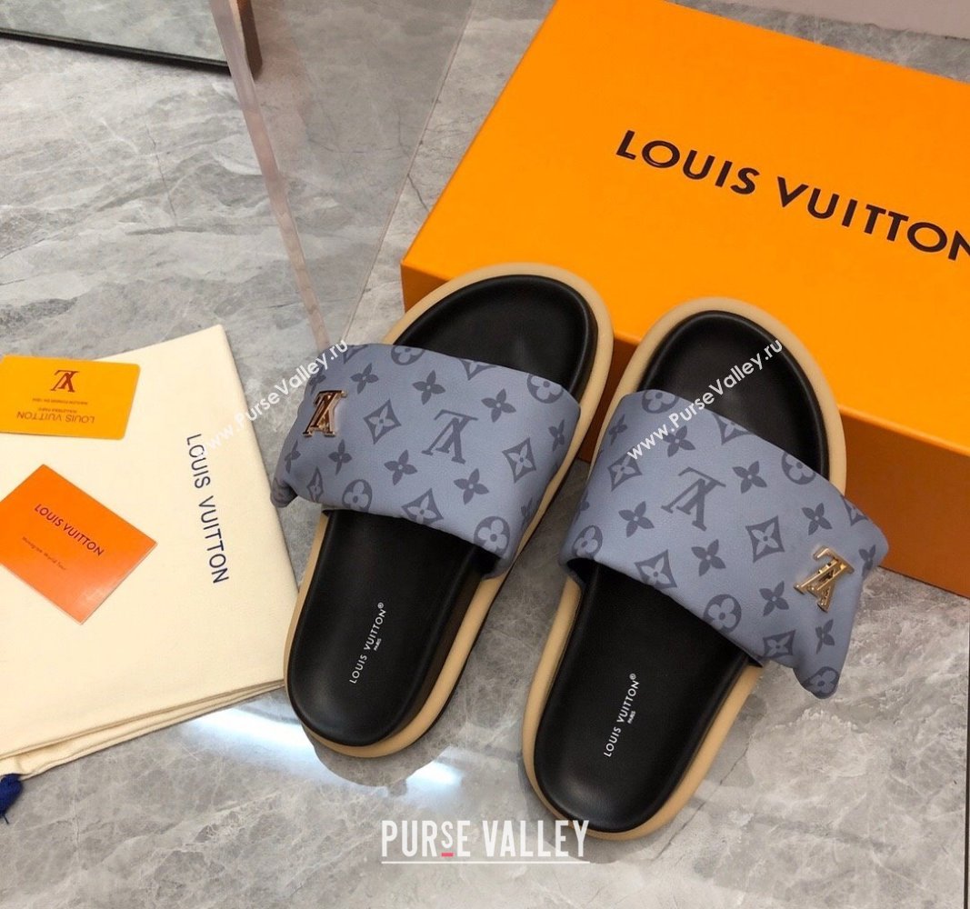 Louis Vuitton LV Pool Pillow Flat Comfort Slide Sandals in Monogram Nylon Grey 2024 (MD-240320050)