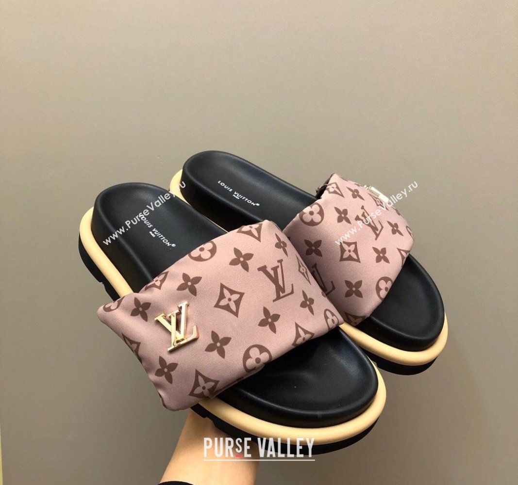 Louis Vuitton LV Pool Pillow Flat Comfort Slide Sandals in Monogram Nylon Khaki 2024 (MD-240320052)