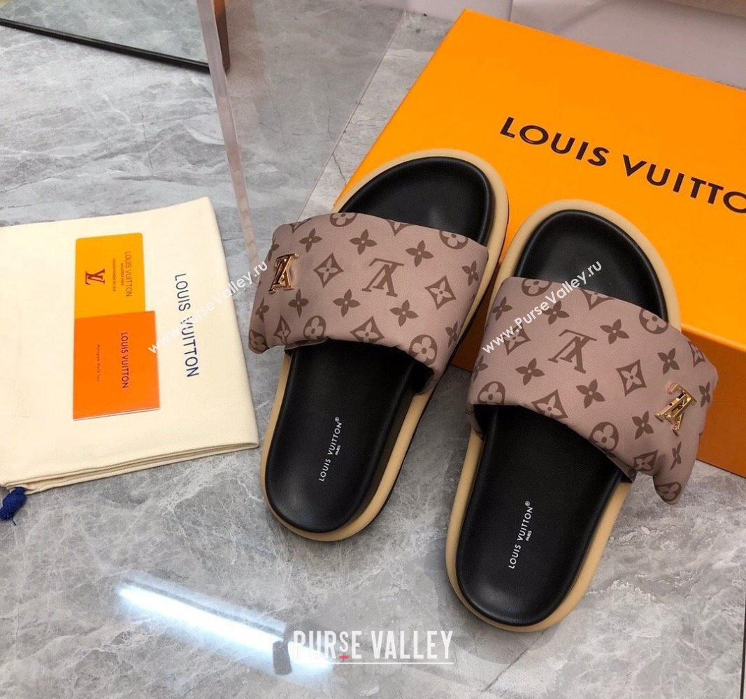 Louis Vuitton LV Pool Pillow Flat Comfort Slide Sandals in Monogram Nylon Khaki 2024 (MD-240320052)