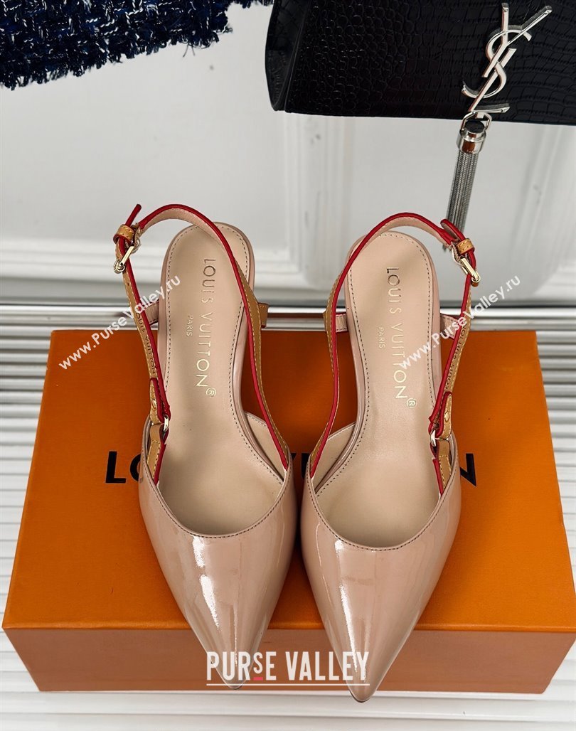 Louis Vuitton Blossom Slingback Pumps 5.5cm in Patent Leather Nude 2024 (MD-240320021)