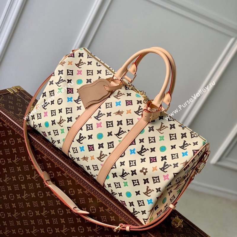 Louis Vuitton Keepall Bandouliere 50 Travel Bag in Monogram Craggy Canvas M24901 Vanilla White 2024 (KI-240412063)