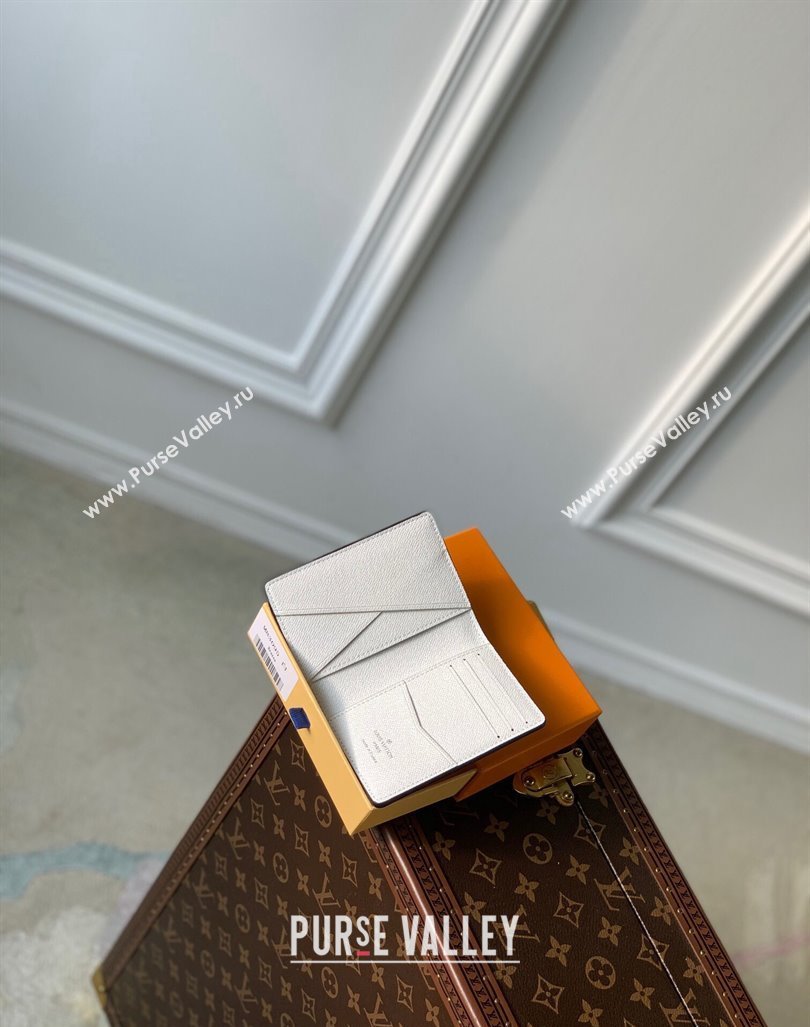Louis Vuitton Pocket Organizer Wallet in Taiga Leather and Monogram Canvas M83095 White 2024 (KI-240413046)