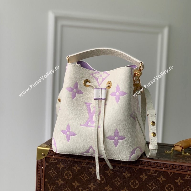 Louis Vuitton NeoNoe BB Bucket Bag in Bicolor Monogram Leather M24048 Latte White/Purple 2024 (KI-240413052)