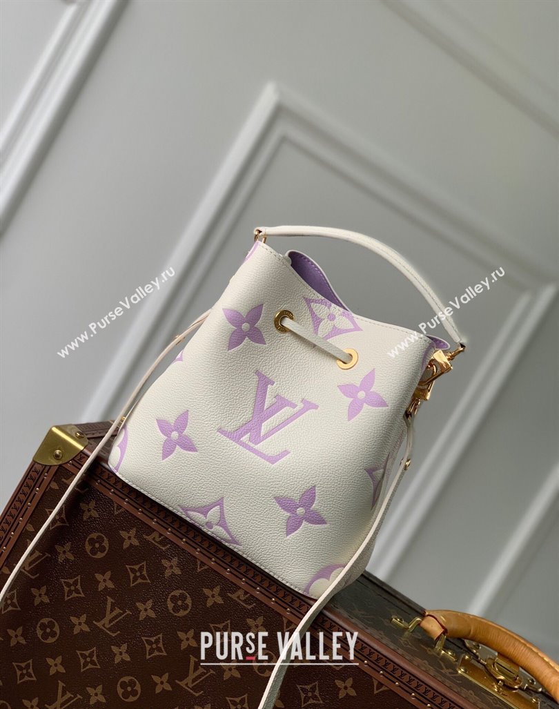 Louis Vuitton NeoNoe BB Bucket Bag in Bicolor Monogram Leather M24048 Latte White/Purple 2024 (KI-240413052)