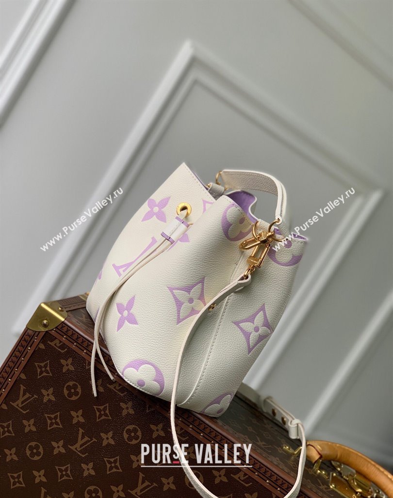 Louis Vuitton NeoNoe BB Bucket Bag in Bicolor Monogram Leather M24048 Latte White/Purple 2024 (KI-240413052)