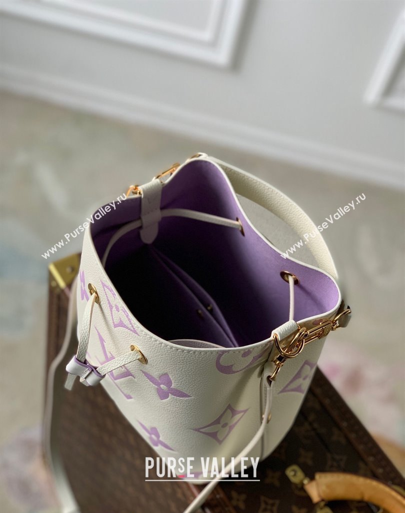 Louis Vuitton NeoNoe BB Bucket Bag in Bicolor Monogram Leather M24048 Latte White/Purple 2024 (KI-240413052)
