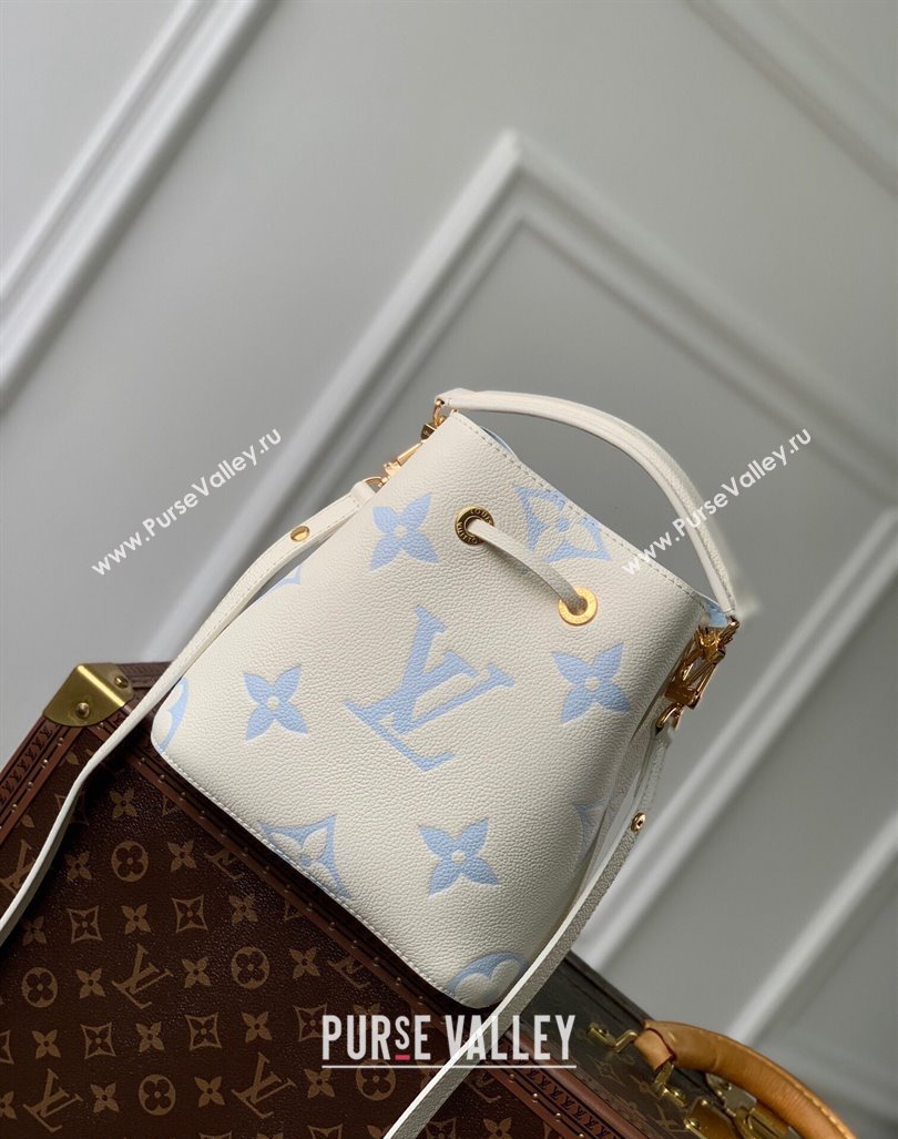 Louis Vuitton NeoNoe BB Bucket Bag in Bicolor Monogram Leather M24048 Latte White/Blue 2024 (KI-240413053)