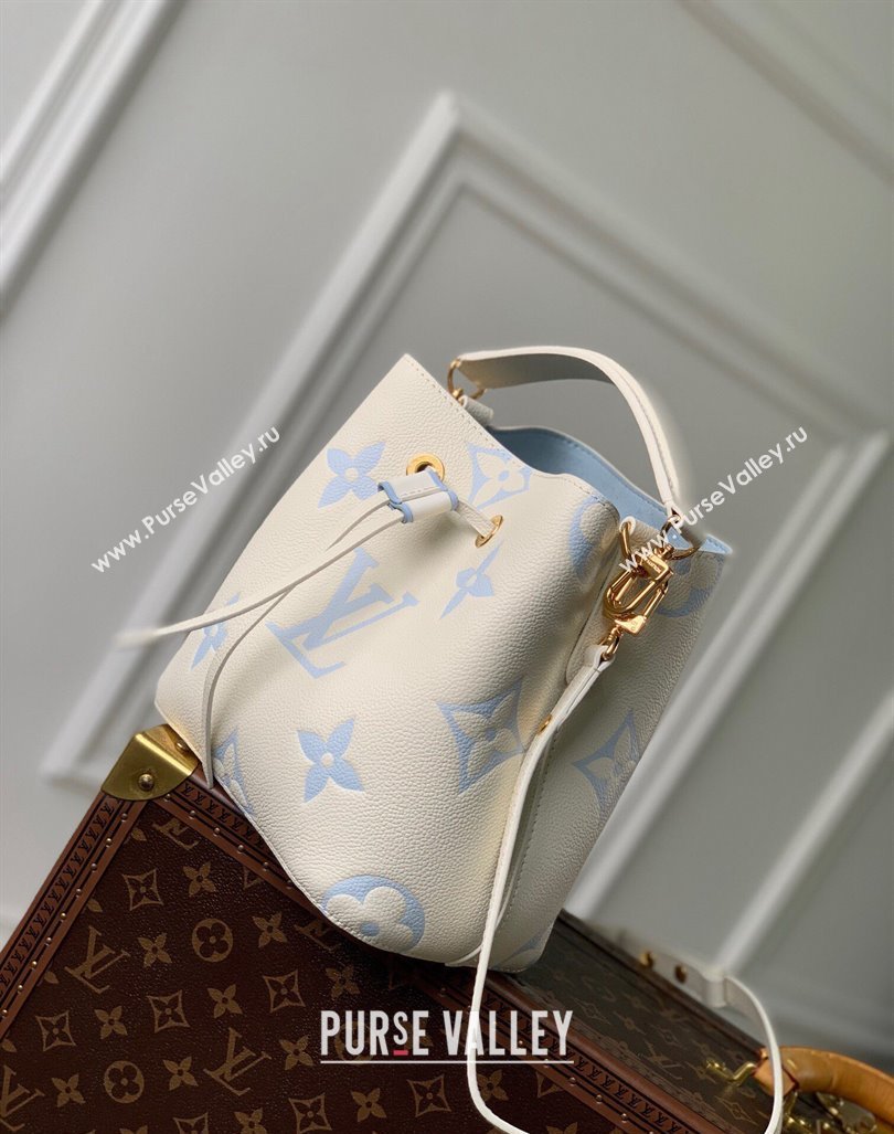 Louis Vuitton NeoNoe BB Bucket Bag in Bicolor Monogram Leather M24048 Latte White/Blue 2024 (KI-240413053)
