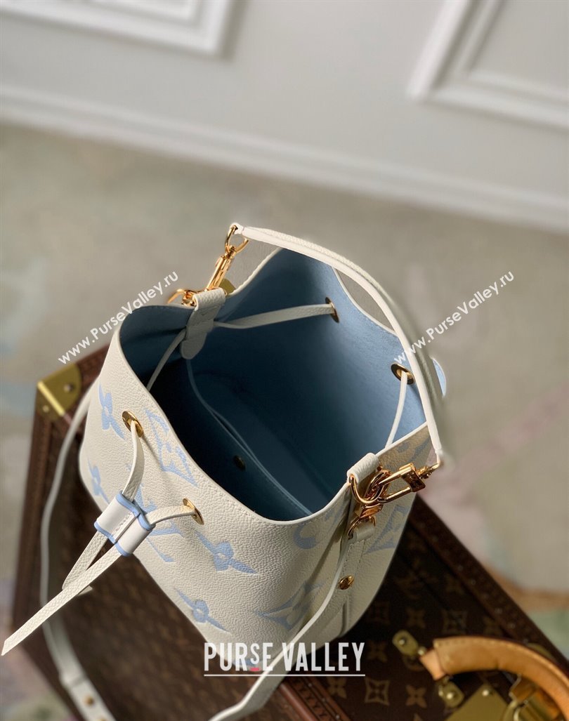 Louis Vuitton NeoNoe BB Bucket Bag in Bicolor Monogram Leather M24048 Latte White/Blue 2024 (KI-240413053)