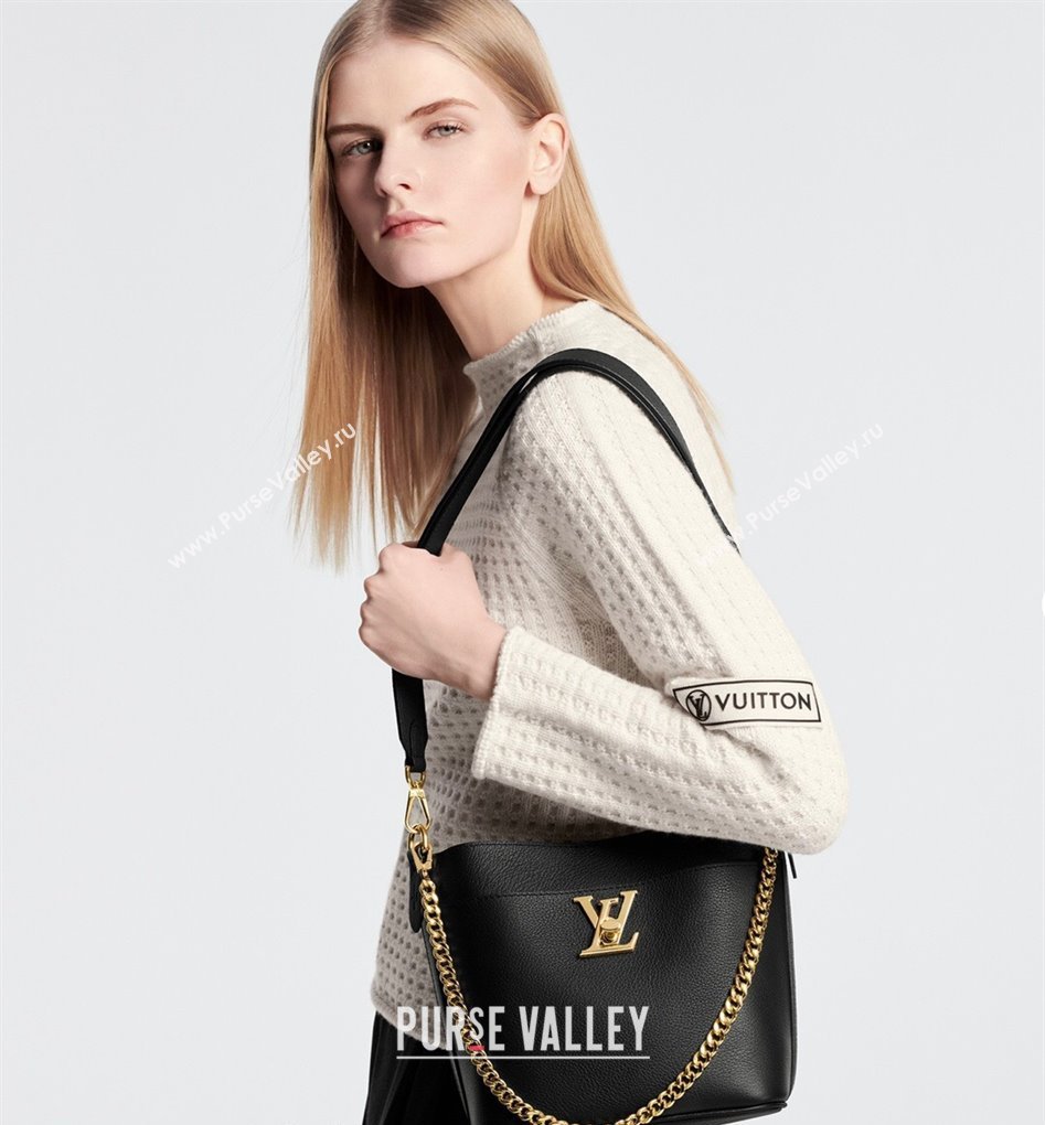 Louis Vuitton Lock and Walk Bucket Bag in Grained Leather M24006 Black 2024 (KI-240412029)