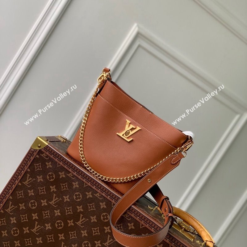 Louis Vuitton Lock and Walk Bucket Bag in Grained Leather M24165 Brown 2024 (KI-240412028)