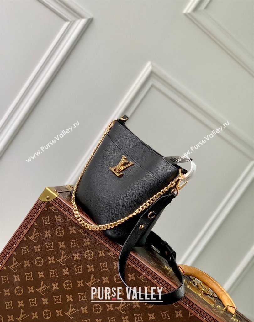 Louis Vuitton Lock and Walk Bucket Bag in Grained Leather M24006 Black 2024 (KI-240412029)
