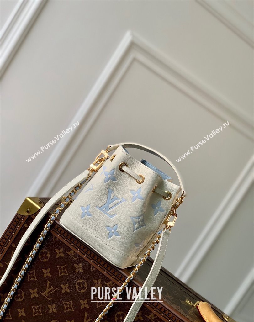 Louis Vuitton Nano Noe Bucket Bag in Bicolor Monogram Leather M82933 White/Blue 2024 (KI-240413015)