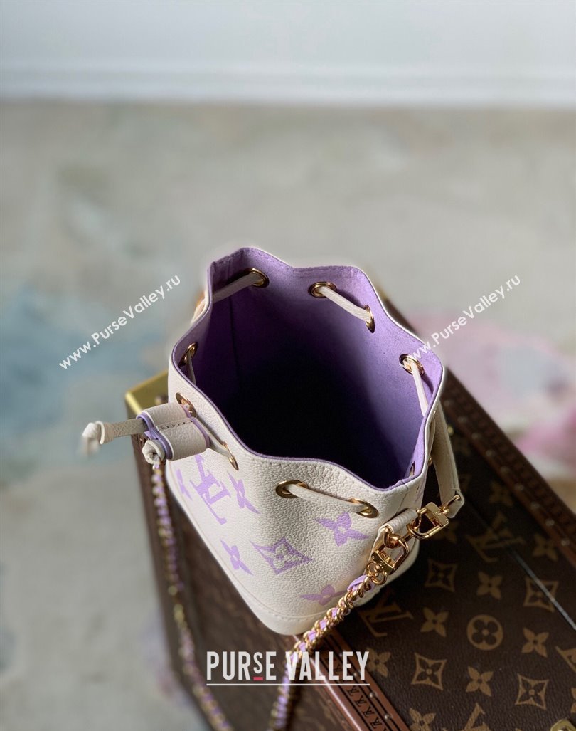 Louis Vuitton Nano Noe Bucket Bag in Bicolor Monogram Leather M82933 White/Purple 2024 (KI-240413016)