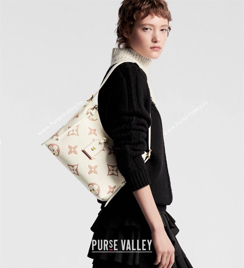 Louis Vuitton CarryAll PM Hobo Bag in Bicolor Monogram Leather M24141 White/Peach Pink 2024 (KI-240413017)